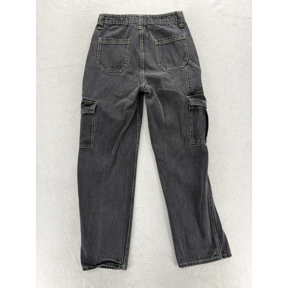 Hot Topic Denim Jeans Womens 1 Black Hi Rise Carpenter Cargo Utility Grunge Y2K - Picture 11 of 12